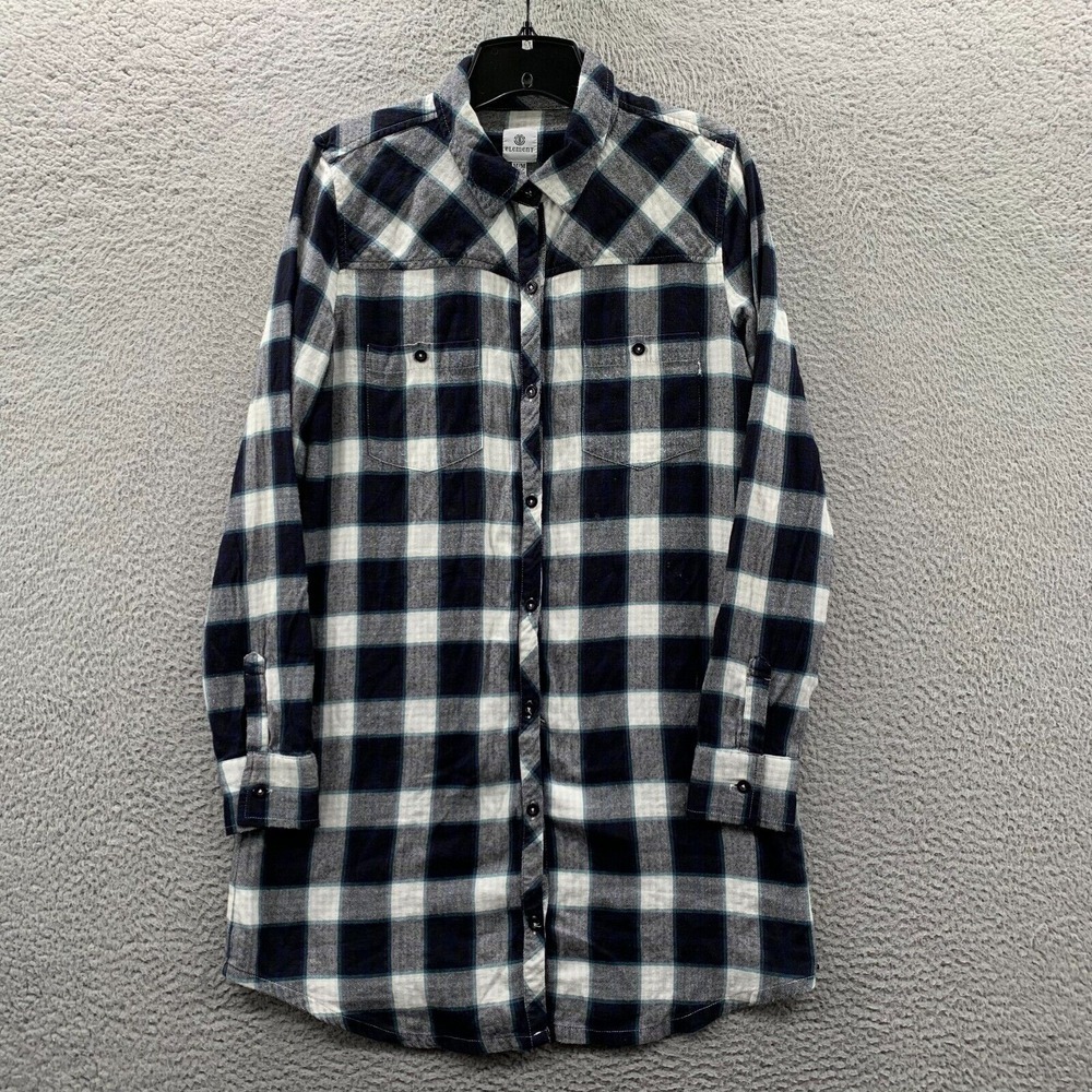 ELEMENT Shirt Womens Medium Button Up Blouse Top Plaid Skateboarding Blue